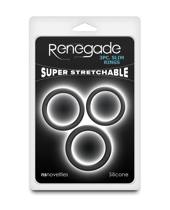 Anal NS Novelties Renegade Slim Cock Rings Black 3 pc Set