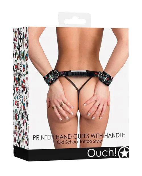 Anal Shots America Shots Ouch Old School Tattoo Style Printed Handcuffs with Handle Black