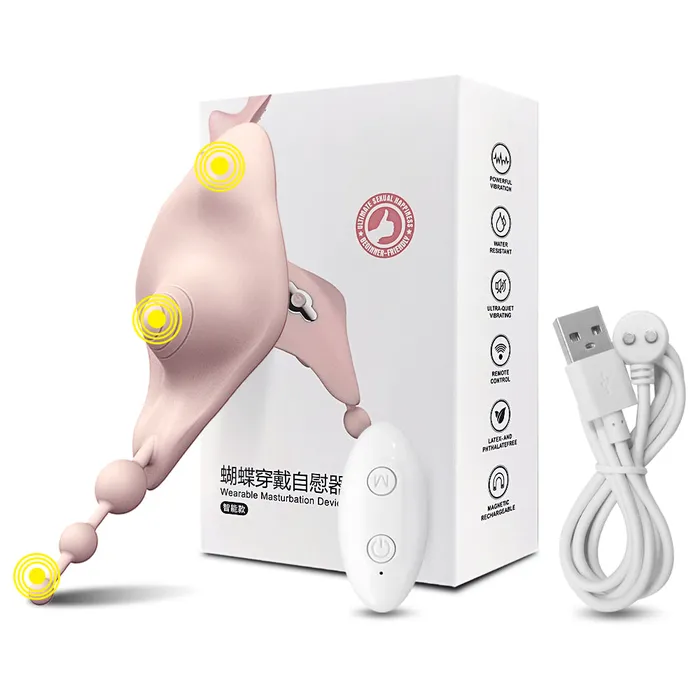 Butterfly Clit and G Spot Vibrator with Anal Beads for Panties W8 Touch Honey Female Sex Toys