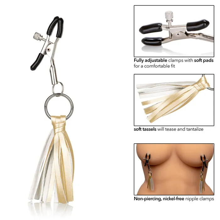 CalExotics Couples Nipple Play Playful Tassels Nipple Clamps Gold CalExotics Couples Nipple Play Playful Tassels Nipple Clamps Gold