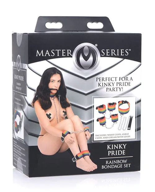 Couples Master Series Master Series Kinky Pride Rainbow Bondage Set Wrist Ankle Cuffs Collar with Leash Couples Master Series Master Series Kinky Pride Rainbow Bondage Set Wrist Ankle Cuffs Collar with Leash