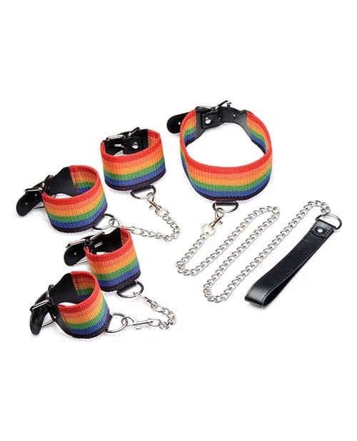 Couples Master Series Master Series Kinky Pride Rainbow Bondage Set Wrist Ankle Cuffs Collar with Leash Couples Master Series Master Series Kinky Pride Rainbow Bondage Set Wrist Ankle Cuffs Collar with Leash