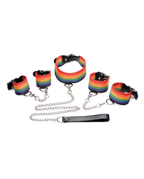 Couples Master Series Master Series Kinky Pride Rainbow Bondage Set Wrist Ankle Cuffs Collar with Leash Couples Master Series Master Series Kinky Pride Rainbow Bondage Set Wrist Ankle Cuffs Collar with Leash