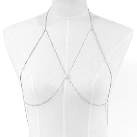 Female Sex Toys Western Fashion Rhinestone Bra Body Chain in Silver
