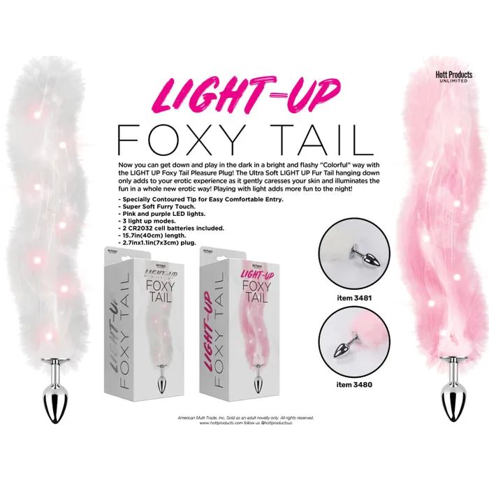 Foxy Tail Light Up Faux Fur Butt Plug White Plug White Hott Products Anal