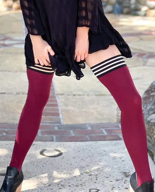 Kixies Heather Opaque Thigh High Cranberry A Kixies Vibrators