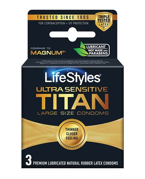 Lifestyles Ultra Sensitive Titan Pack Of 3 Lifestyles Male Sex Toys