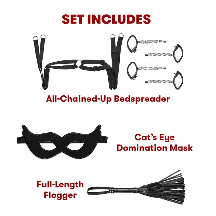 Lux Fetish Couples All Chained Up 6Piece MasterSlave Bedspreader and Bed Restraint Set