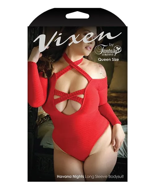 Male Sex Toys Fantasy Lingerie Vixen Havana Nights Long Sleeve Bodysuit with Snap Closure Red Queen Size Male Sex Toys Fantasy Lingerie Vixen Havana Nights Long Sleeve Bodysuit with Snap Closure Red Queen Size