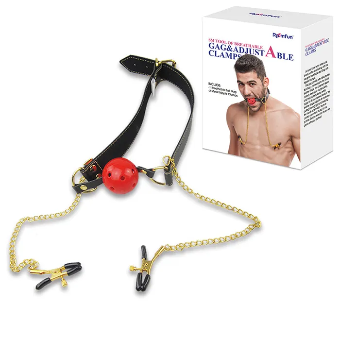Male Sex Toys ROOMFUN ROOMFUN PR006 SM tool of Breathable Gag Adjustable Clamps