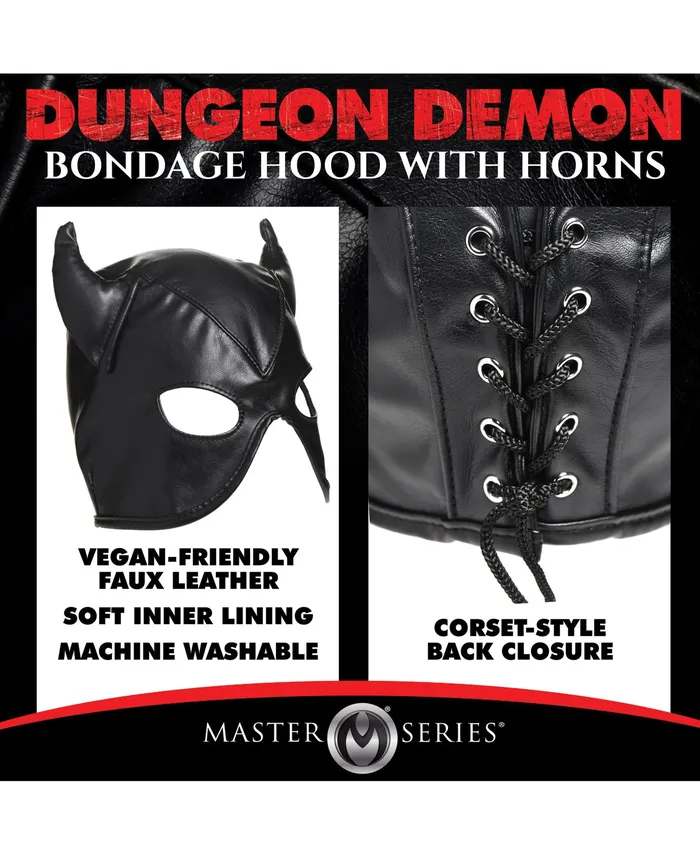 Master Series Couples Master Series Dungeon Demon Bondage Hood with Horns Black Master Series Couples Master Series Dungeon Demon Bondage Hood with Horns Black