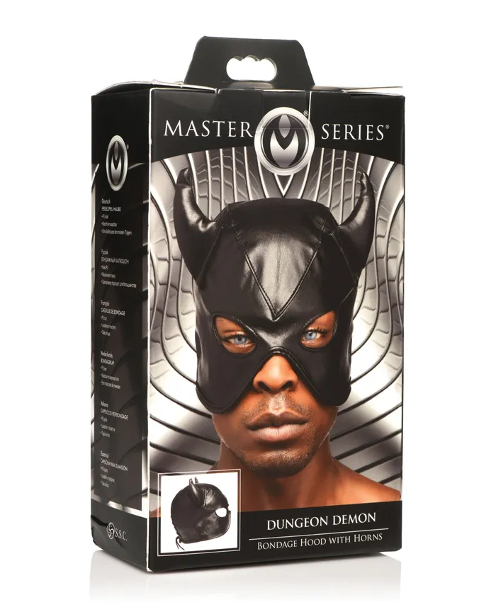 Master Series Couples Master Series Dungeon Demon Bondage Hood with Horns Black Master Series Couples Master Series Dungeon Demon Bondage Hood with Horns Black