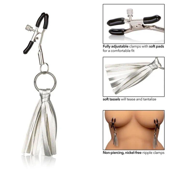 Nipple Play Playful Tassels Nipple Clamps Silver CalExotics Couples Nipple Play Playful Tassels Nipple Clamps Silver CalExotics Couples