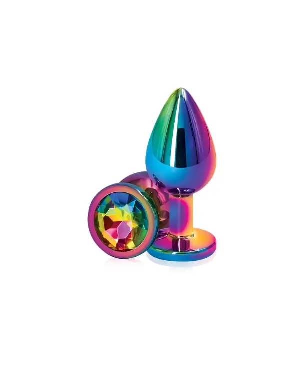 NS Novelties Anal Multicolor Butt Plug in Small w Rainbow Gem