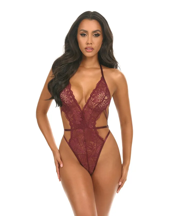 Oh La La Cheri Couples Lina Lace Halter Teddy Zinfandel