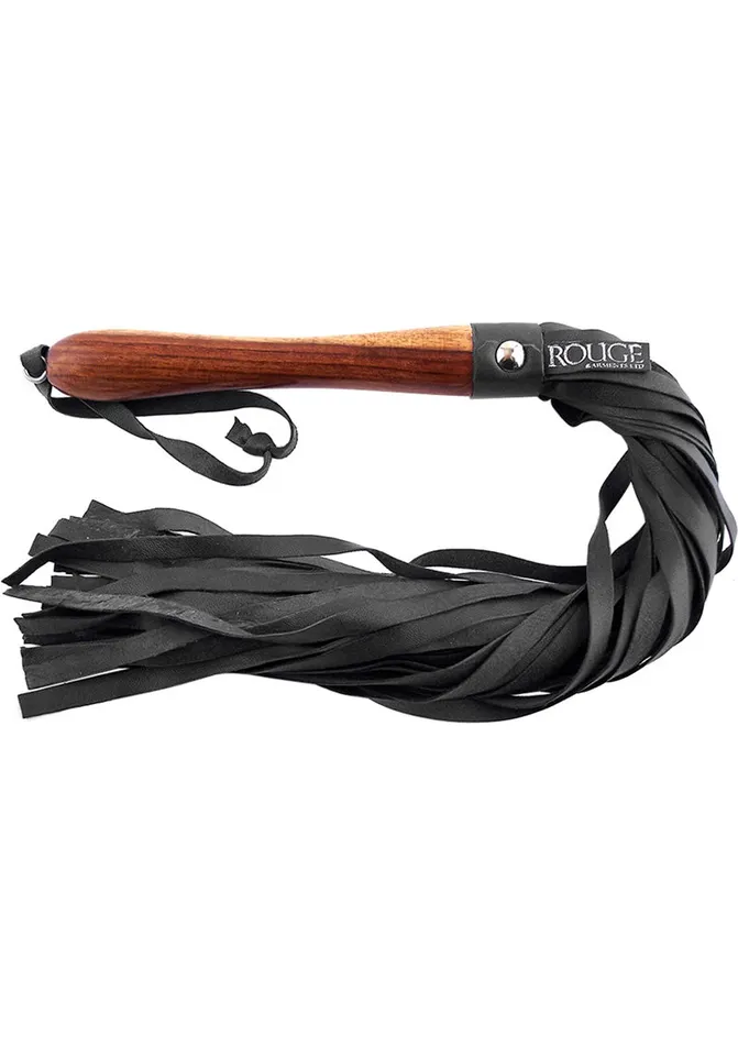 Rouge Restraints Good n Wood Leather Flogger w Wooden Handle in Black