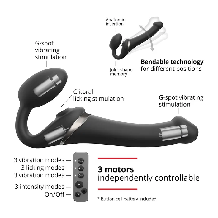 StrapOnMe StrapOnMe MultiOrgasm Large Bendable StrapOn Black Female Sex Toys