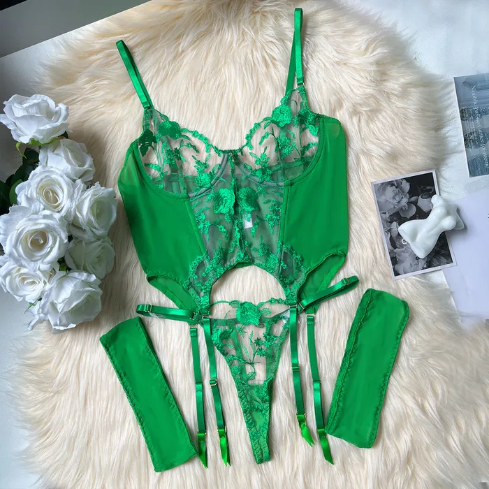 Teddies And Bodies honeysx Lace Flower Embroidery Bra Lingerie Transparent Thong Garter Lingerie