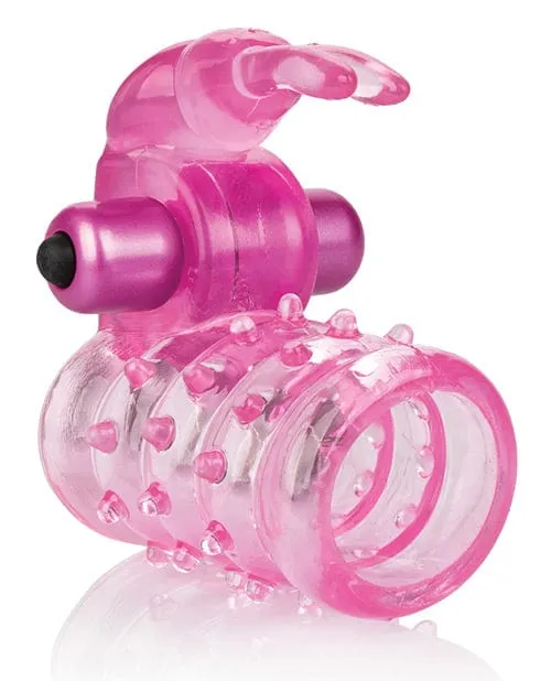 Vibrators Basic Essentials Stretchy Vibrating Bunny Enhancer Pink CalExotics Vibrators Basic Essentials Stretchy Vibrating Bunny Enhancer Pink CalExotics
