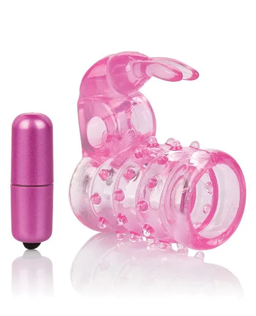 Vibrators Basic Essentials Stretchy Vibrating Bunny Enhancer Pink CalExotics Vibrators Basic Essentials Stretchy Vibrating Bunny Enhancer Pink CalExotics