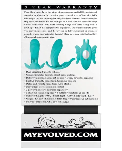 Vibrators Evolved Novelties Evolved The Butterfly Effect Rechargeable Dual Stim Teal Vibrators Evolved Novelties Evolved The Butterfly Effect Rechargeable Dual Stim Teal