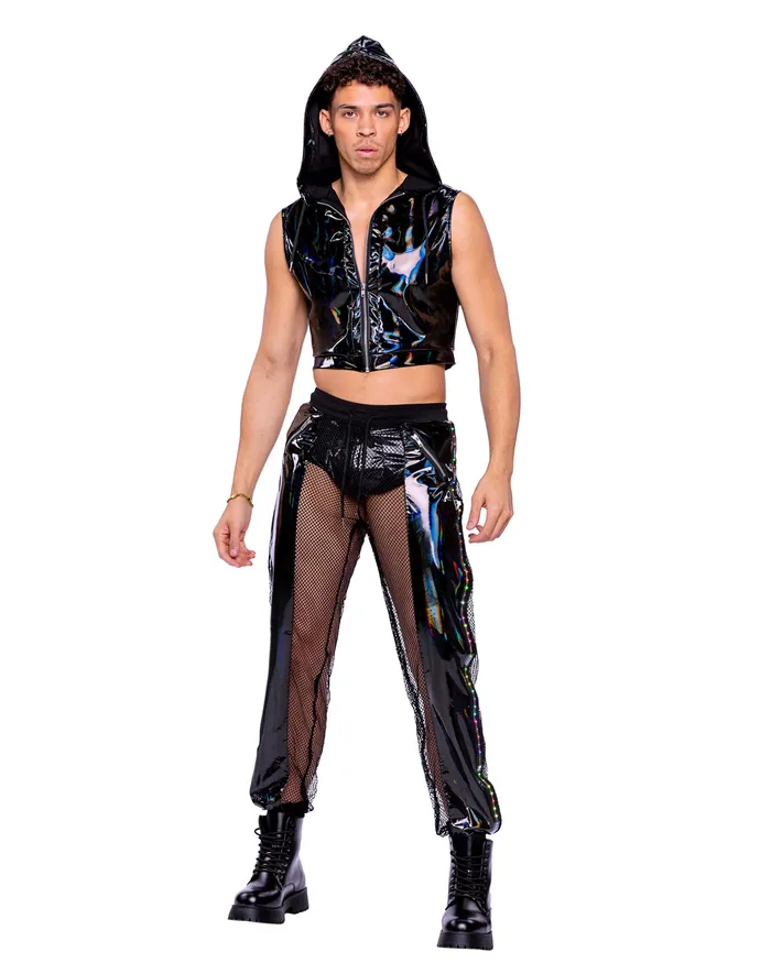 6510 Vinyl with Iridescent Print Cropped ZipUp Hooded Sleeveless Jacket Roma Costume Inc Male Sex Toys 6510 Vinyl with Iridescent Print Cropped ZipUp Hooded Sleeveless Jacket Roma Costume Inc Male Sex Toys