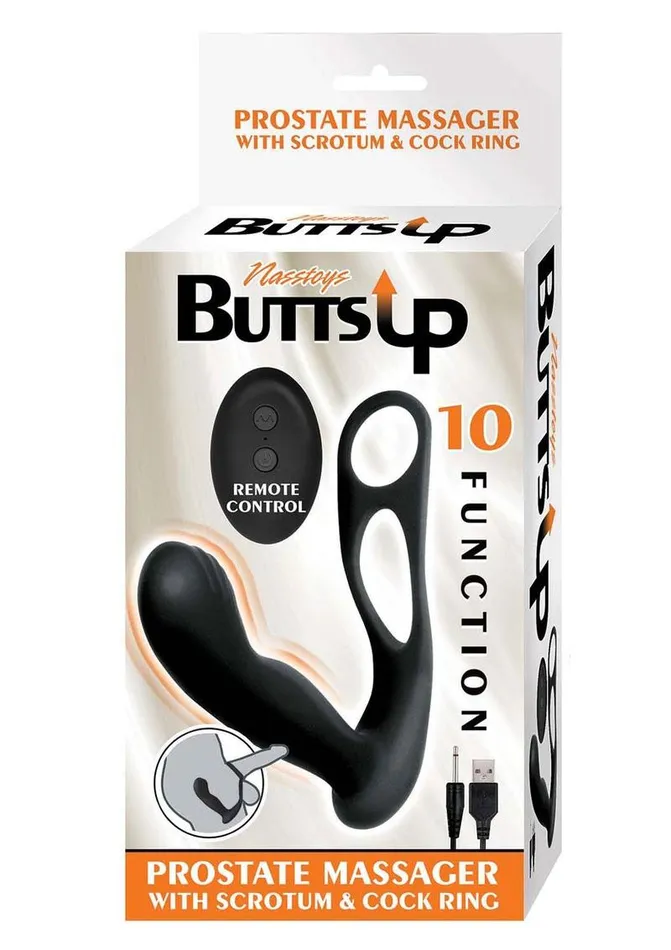 Butts Up Male Sex Toys Butts Up Rechargeable Silicone Prostate Massager with Scrotum and Cock Ring
