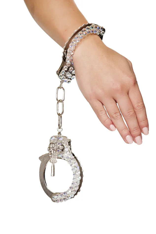CU102 Silver Handcuffs with Rhinestones Roma Costume Male Sex Toys