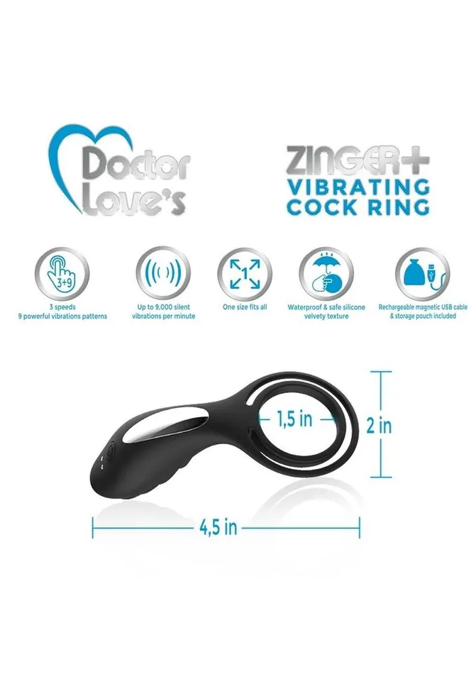 Doctor Loves Male Sex Toys Doctor Loves Zinger Plus Silicone Rechargeable Vibrating Cock Ring