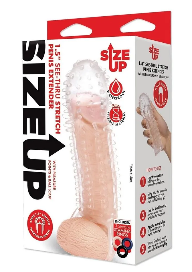 Male Sex Toys Size Up Size Up Texured Clear View Penis Extender with Ball Loop Male Sex Toys Size Up Size Up Texured Clear View Penis Extender with Ball Loop