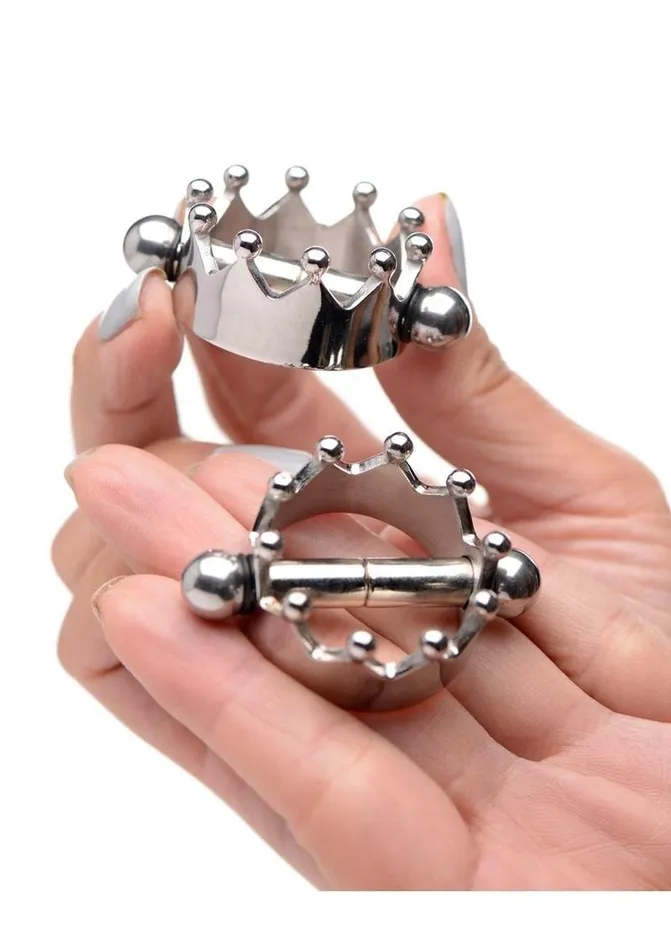 Master Series Crowned Magnetic Crown Nipple Clamps Stainless Master Series Male Sex Toys