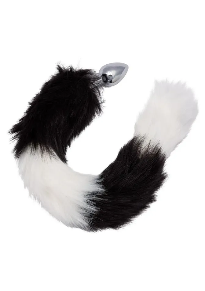 Running Wild Black and White Tail Faux Fur Tail and Metallic Anal Plug Running Wild Anal
