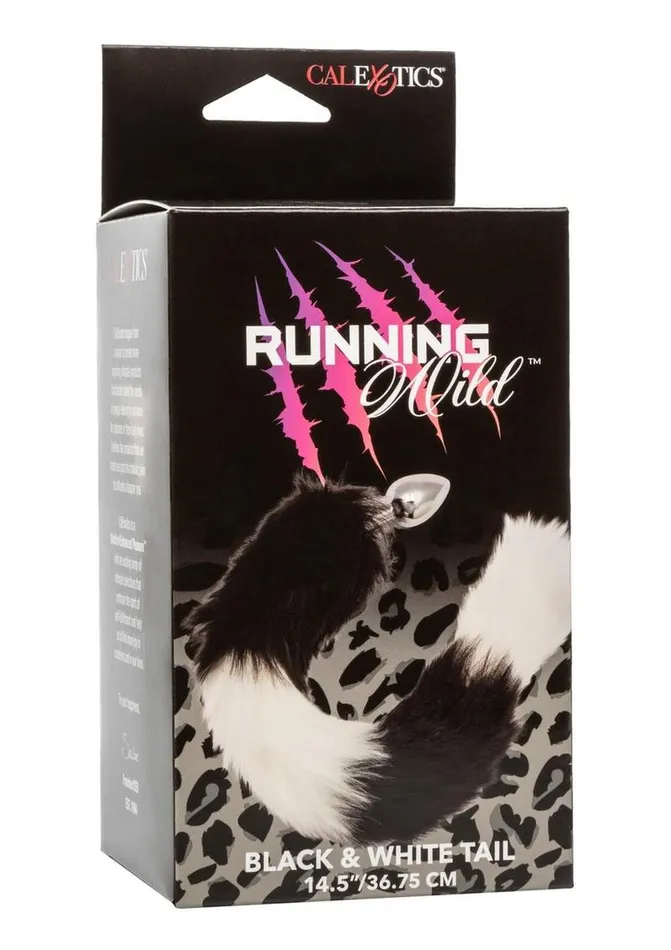 Running Wild Black and White Tail Faux Fur Tail and Metallic Anal Plug Running Wild Anal