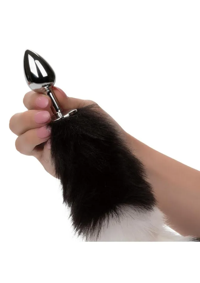 Running Wild Black and White Tail Faux Fur Tail and Metallic Anal Plug Running Wild Anal